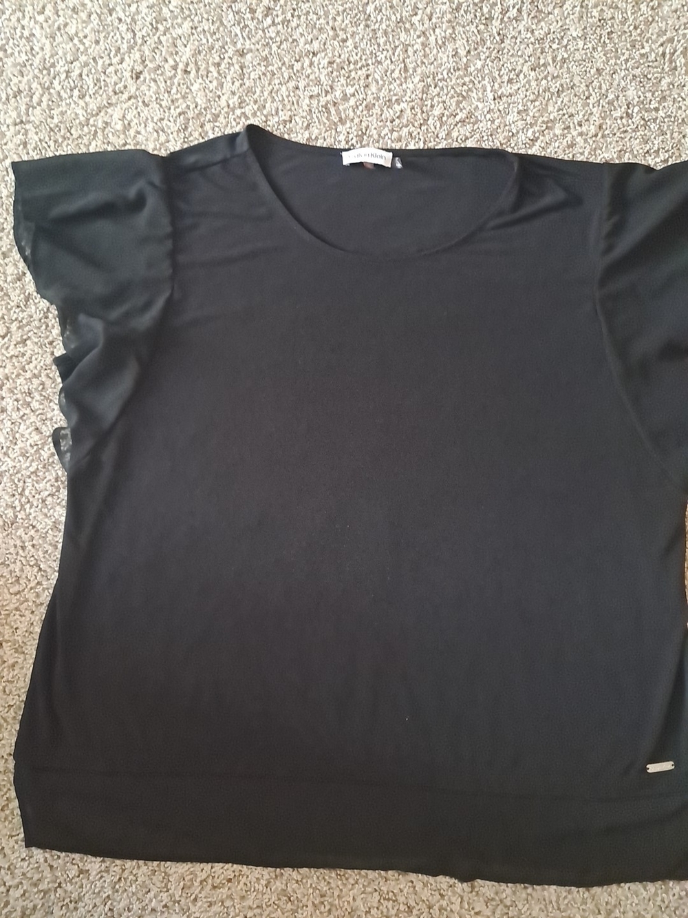 Calvin Klein Black Short Sleeve Ruffle Top
